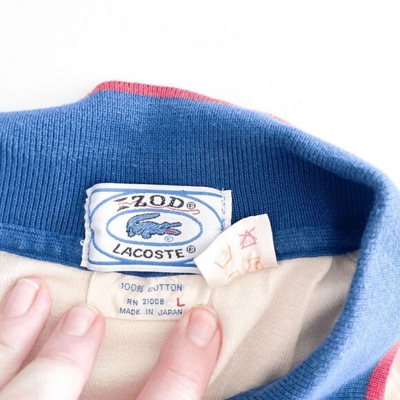 IZOD Lacoste Mens Polo Shirt Short Sleeve Colourblock Cream Red Size Large - Picture 3 of 5